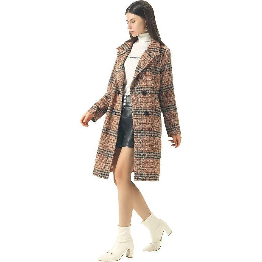 MSRP $85 CHARTOU Women's XS Plaid Double Breasted Woolen Peacoat Oversized