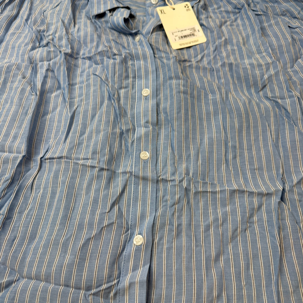 MSRP $44 A.N.A Womens L, XL Blue Stripe Short Sleeve Button-Down Shirt Blouse P