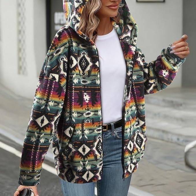 MSRP $35 LUKYCILD Women's S Western Aztec Print Zip up Hoodie Sweatshirt Sherpa