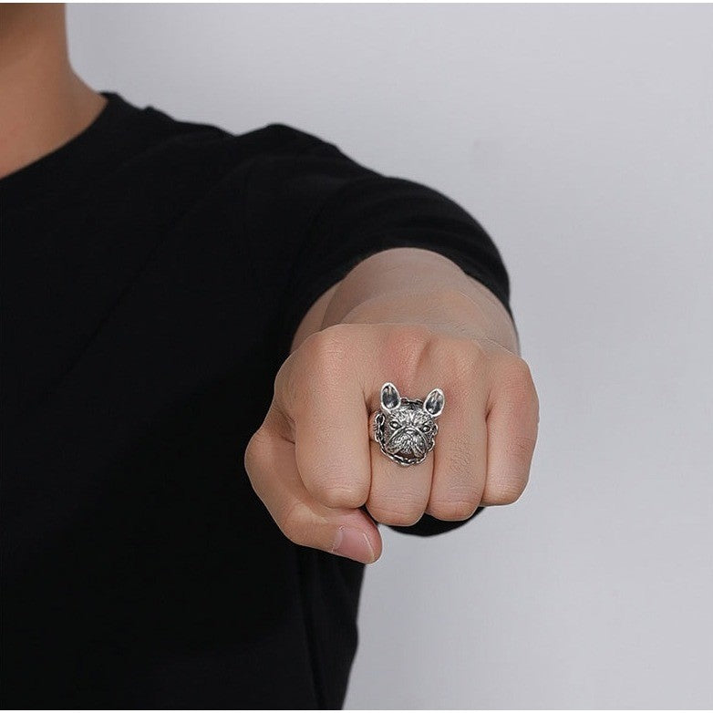 French Bulldog Ring Silver Tone Punk Mens Womens Stainless Steel Jewelry Size 8