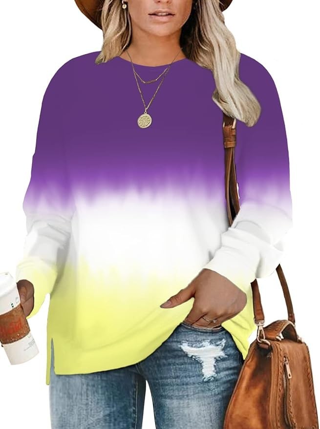 DOLNINE Women's Plus-Size 14W-28W Sweatshirts Casual Tops Side Slit Pullovers Sh