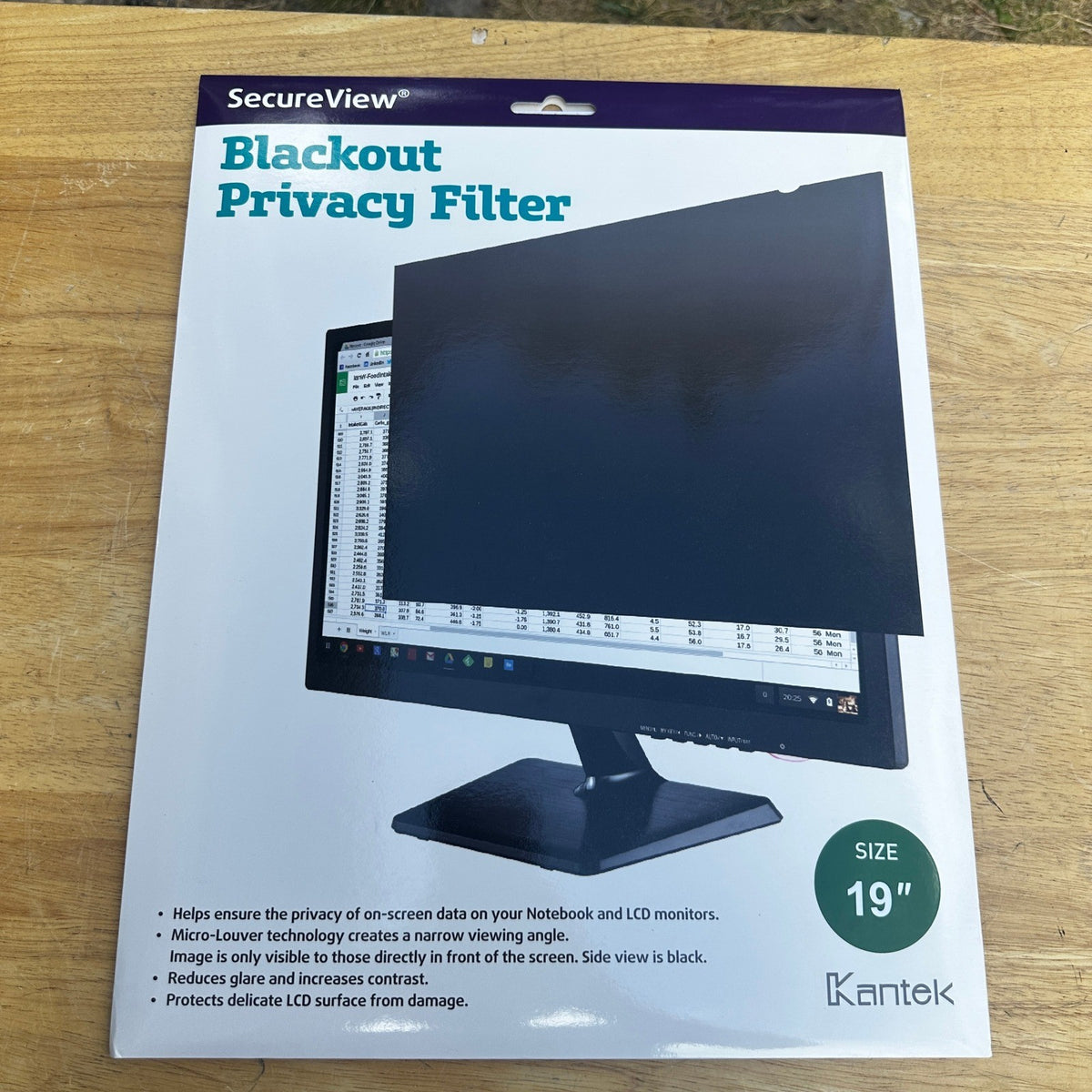 Kantek SVL19.0 SecureView 19" Blackout Privacy Filter Screen Protector