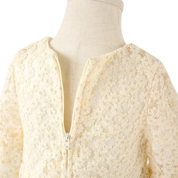 NWT Peaches Petal Sz 5 Ivory Flower Girl Daisy Floral Pattern 3/4 Sleeve Dress