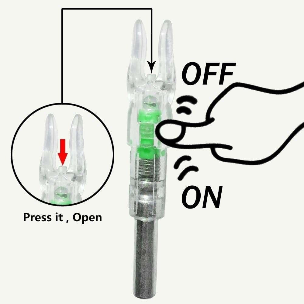 Set of 12 LED Green Colorful Lighted Nocks for Arrows 0.233"/5.91mm On/Off Swit
