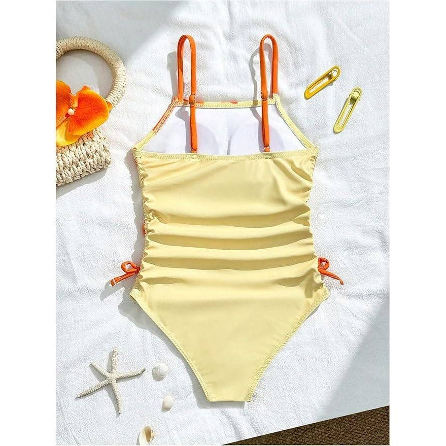 MSRP $35 Floerns Girl's 11 Years One Piece Swimsuit Flower Bow Side Ruched Beac