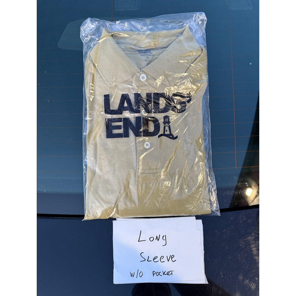 2 Pack Lands' End Mens M Polo Simple Olive LS & Deep Sea Navy Tropic Palm SS