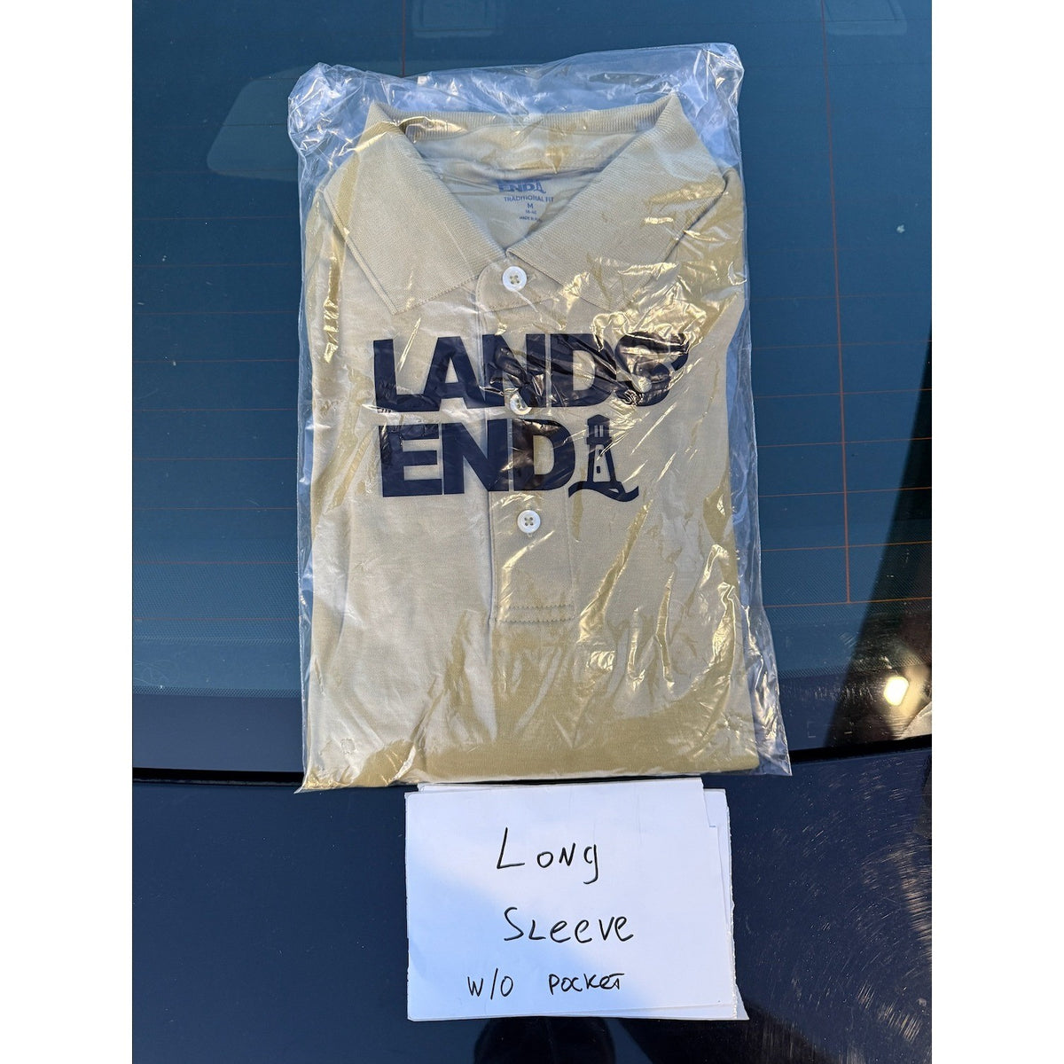 2 Pack Lands' End Mens M Polo Simple Olive LS & Deep Sea Navy Tropic Palm SS