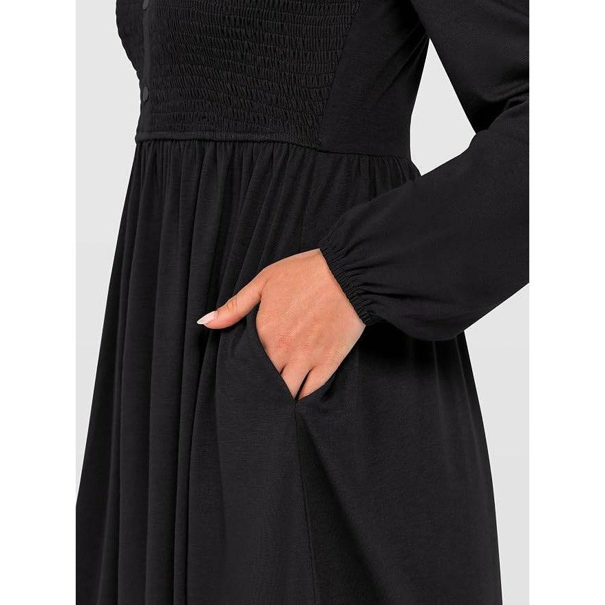 MSRP $32 ANRABESS Women's S Long Sleeve Dress Smocked High Waist Babydoll