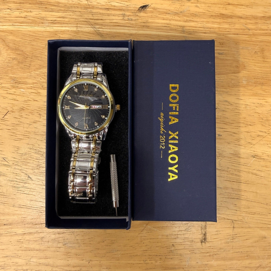 Dofia Xiaoya Aiyishi 1602 Men's Two Tone Stainless Steel Black Dial Gift Box w/