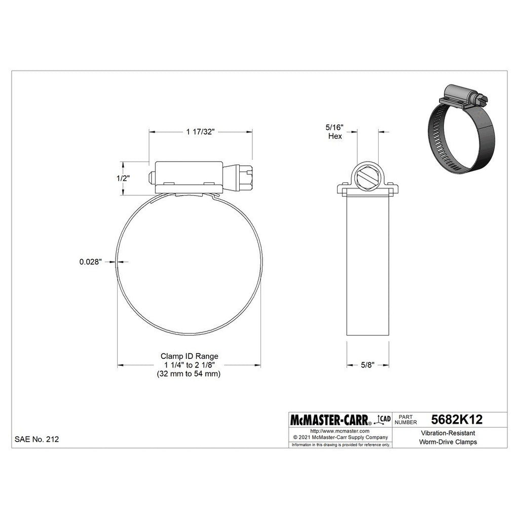 Pack of 4 McMaster-Carr 5682K12 316 SS Worm Drive Hose Clamp 1-1/4" to 2-1/8"