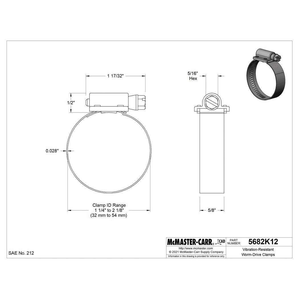 Pack of 4 McMaster-Carr 5682K12 316 SS Worm Drive Hose Clamp 1-1/4" to 2-1/8"