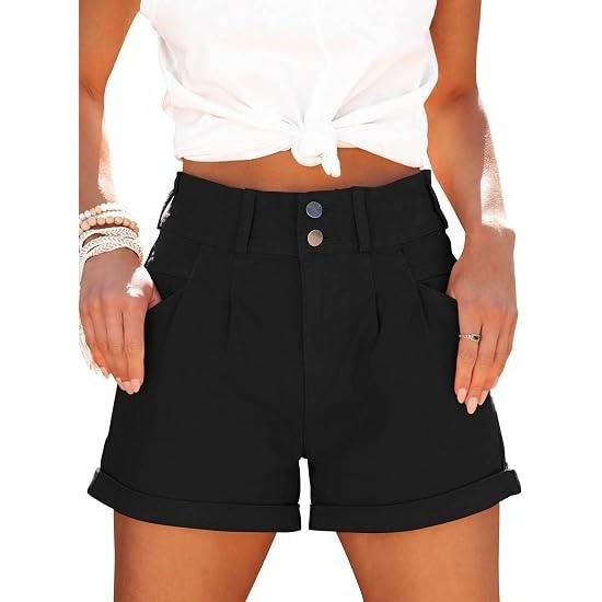 MSRP $39 Hilltichu Womens L Black Relaxed Fit Casual High Waist Denim Shorts