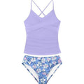 MSRP $26 Girls 11-12Y Purple Swimsuit Tankini Criss Cross Ruched 2 Piece Bathin
