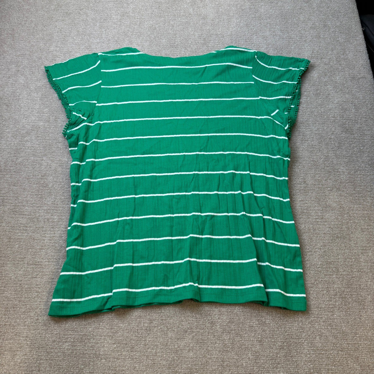 NWT Liz Claiborne Womens 1X Hyper Green Stripe Short Sleeve T-Shirt Round Neck