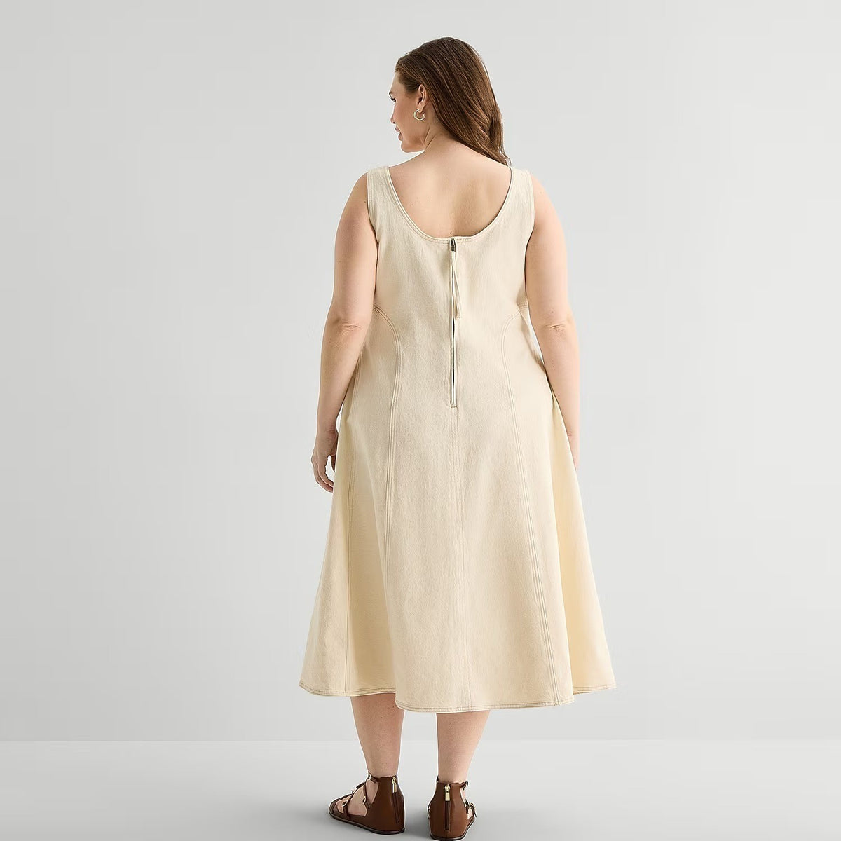 MSRP $78 A.N.A Womens 2X Ecru Midi U Neck Sleeveless Fit + Flare Dress