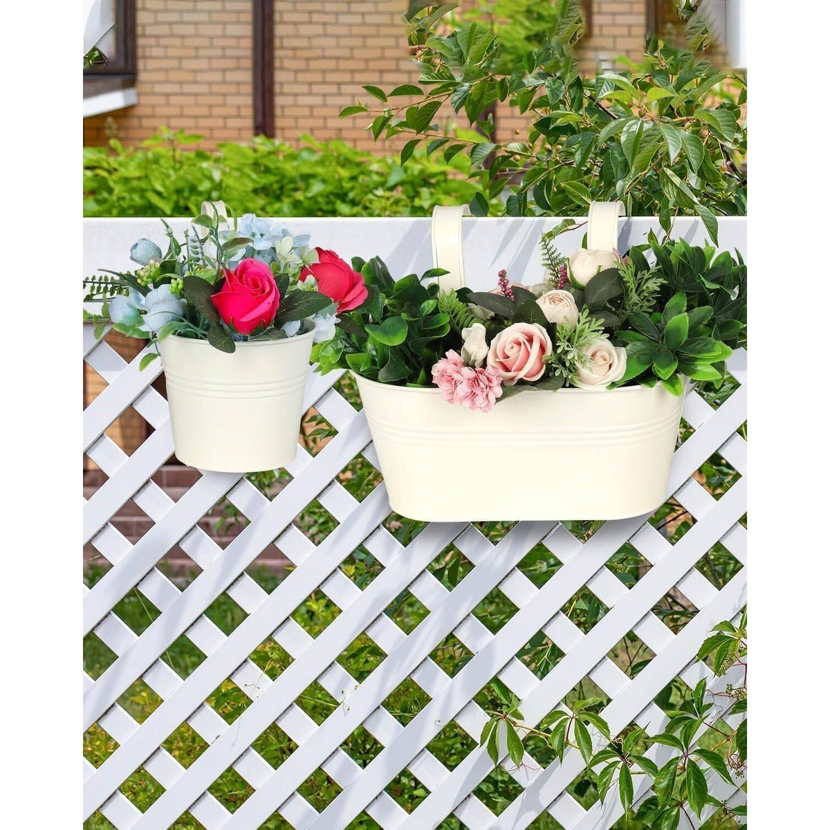 Set of 6 - 2x 10.8" Metal Railing Planter & 4x 5" Balcony Hanging Flower Pots