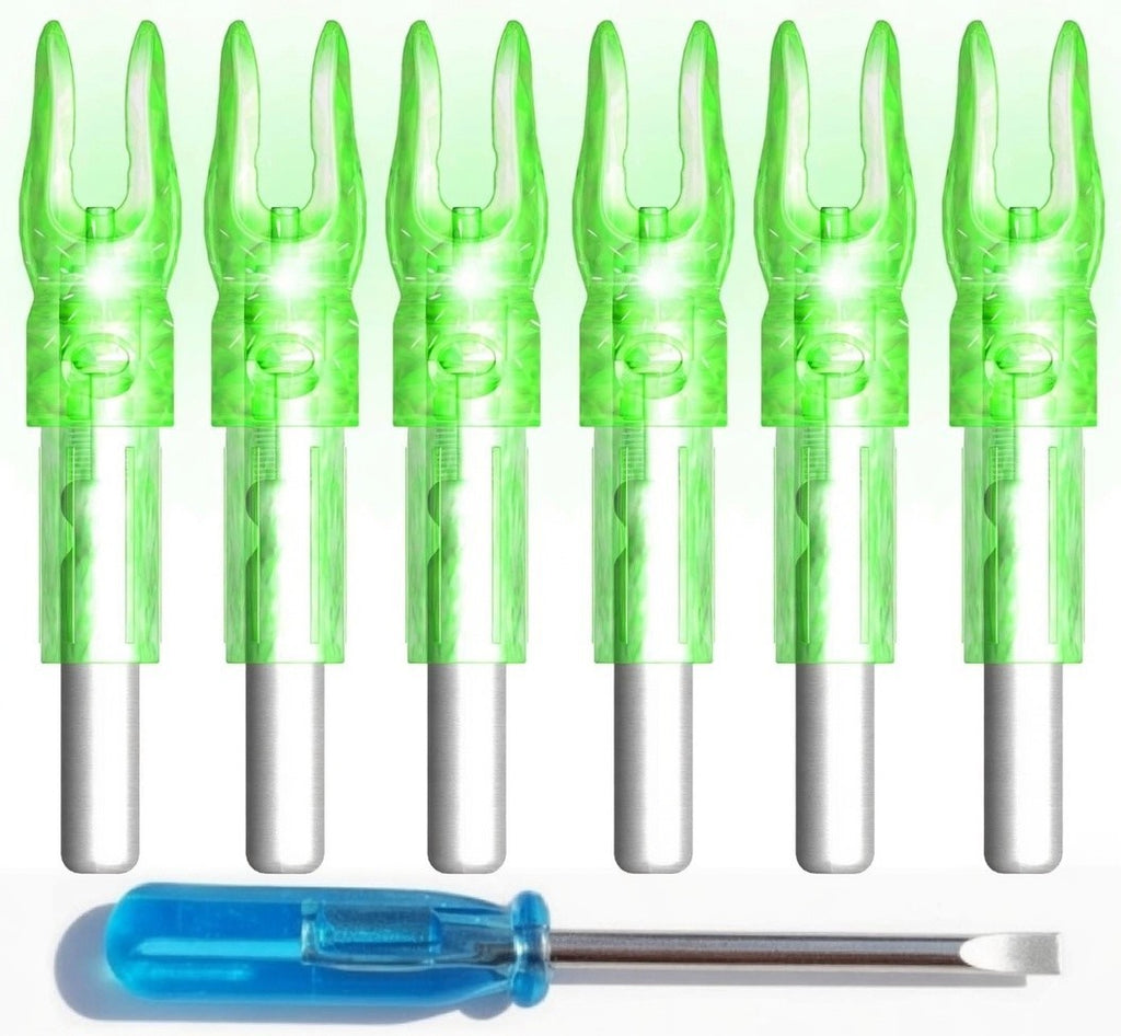 Pack of 6 LED Lighted Nocks for Arrows 0.244"/6.20mm w/ Screwdriver