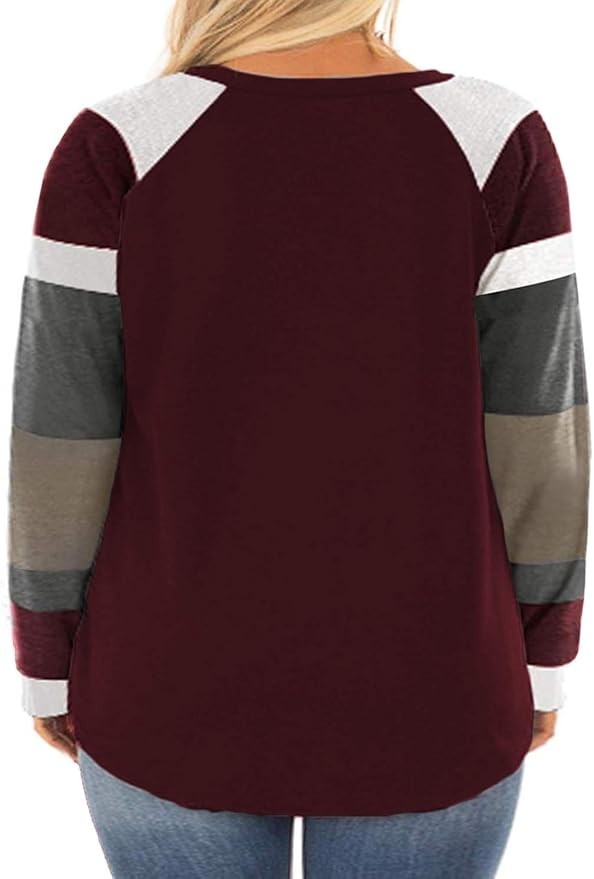 ROSRISS Women's 14W-28W Long Sleeve Tunic Crewneck Colorblock Striped Tee Shirt