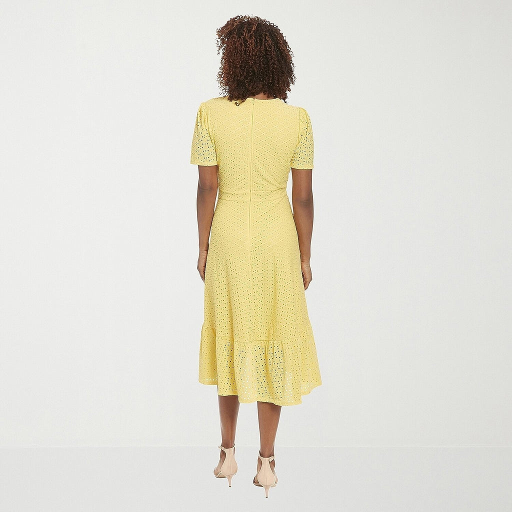 MSRP $89 London Style Women's 10 Snapdragon Yellow Midi Dress V Neck Short