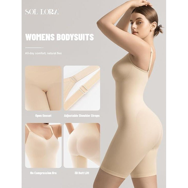 SOL LORA Women's S/M Beige Bodysuit Shapewear Seamless Body Shaper Tummy Contro