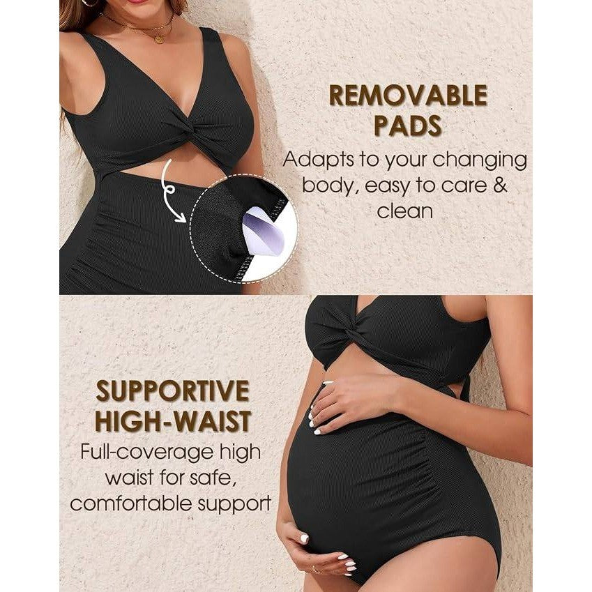 MSRP $28 Century Star Women's M Ribbed Maternity One Piece Swimsuit V-Neck