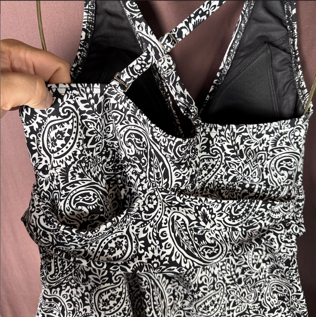 Lands' End Women's XS, XS-M LONG V-Neck Plunge X Back Tankini Top Black/White