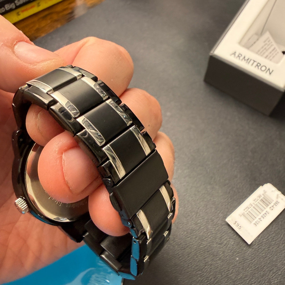 MSRP $95 Armitron 20/4935TB Men's Day/Date Black/Silver Tone Bracelet Watch Ne