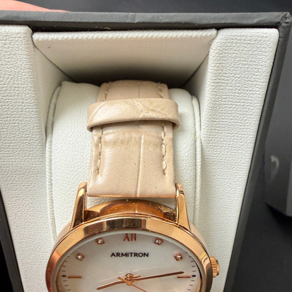 Armitron Womens 75/5834RG Rose Gold Tone Crystal Leather Strap Watch New Batter
