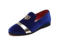 Santimon Mens US 7-11 Blue Velvet Loafers Golden Animal Buckle Slip-On Shoes