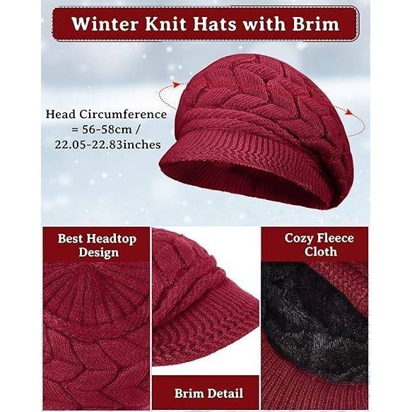Set of 4 MSRP $33 Newcotte Women's Winter Hat Knitted Caps with Visor Warm Bean