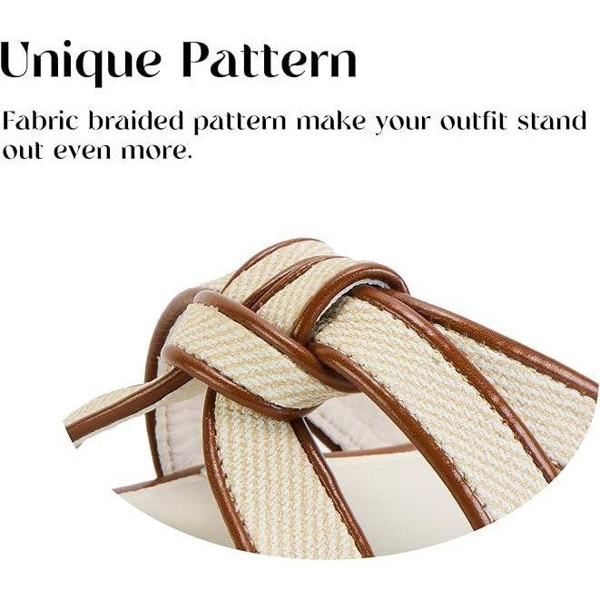Putu Women's US 6.5 Brown Flat Slide Sandals, Square Toe, Braided