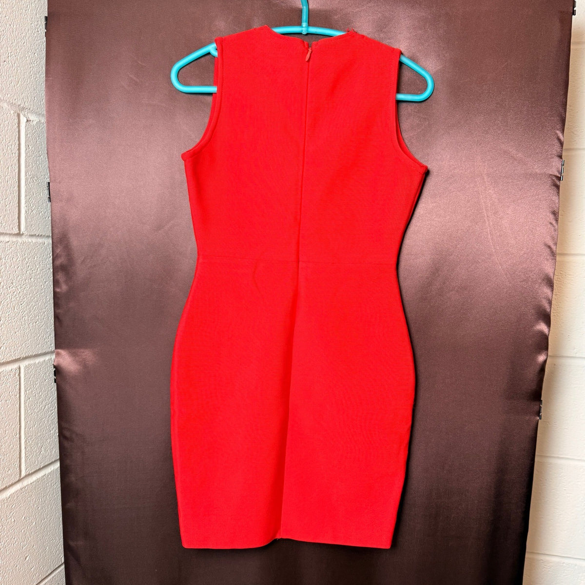 UONBOX Women's M Red Bandage V Neck Bodycon Sleeveless Split Mini Party Dress