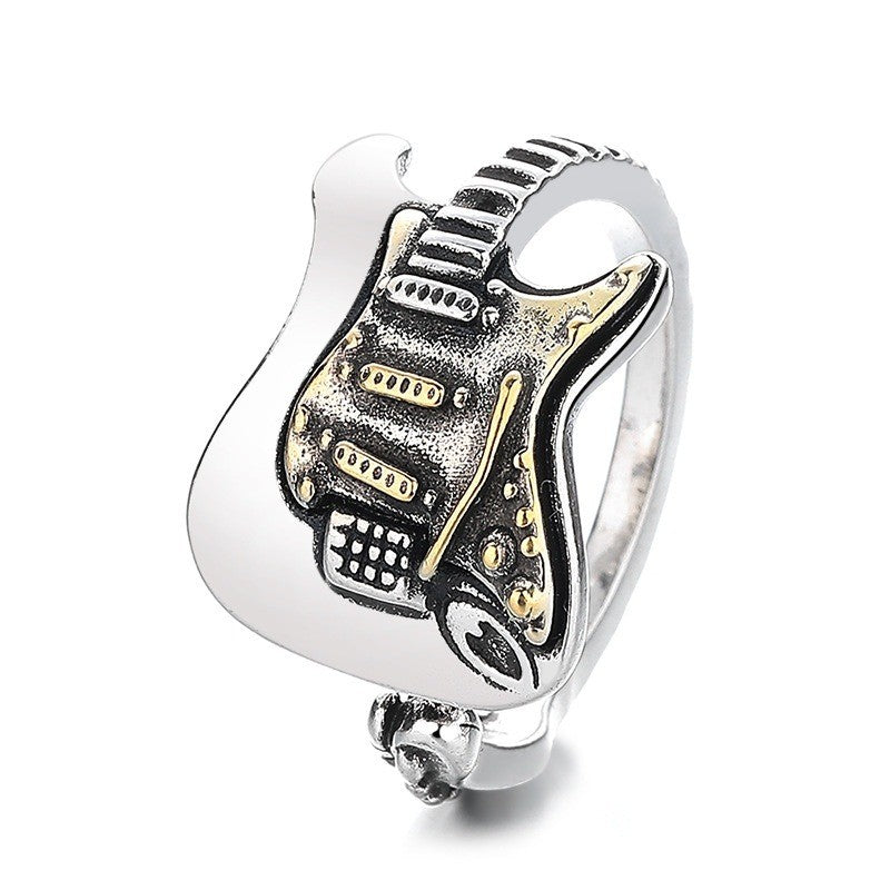 Rock Music Guitar Open Ring for Men Women Stainless Steel Size 8 Adjustable 7-9