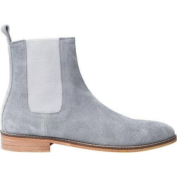 Santimon Men's US 7 Grey Suede Slip On Casual Dress Chelsea Boots