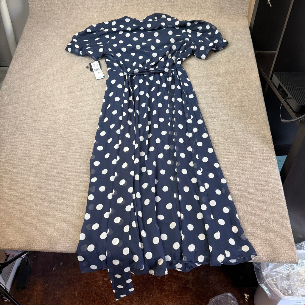 MSRP $89 52Seven Womens XL Navy White Dots Short Sleeve Midi Shirt Dress