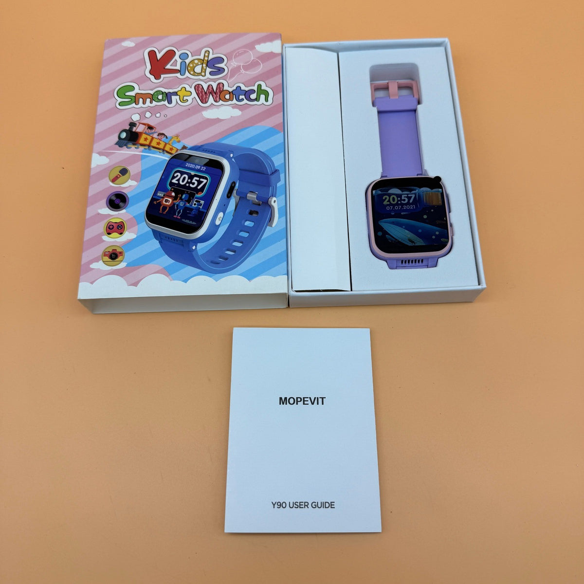Mopevit Y90 Kids Smart Watch Purple Ages 5-12 HD Camera, Touch Screen, Music