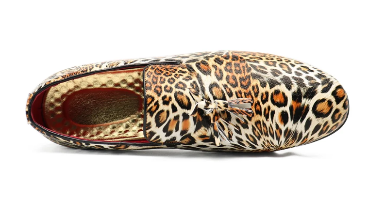 Santimon Men's US 7.5, 11 Leopard Print Tassel Slip On Loafers Dress Shoes