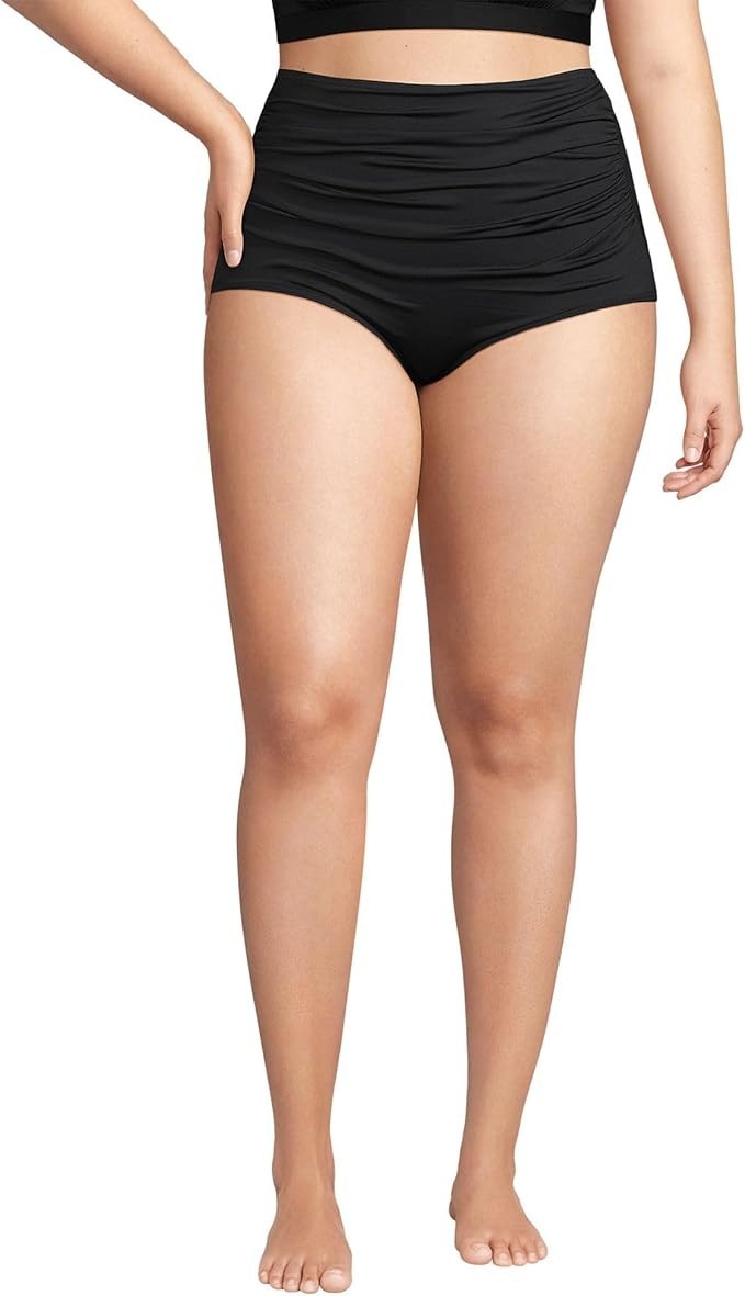 Lands' End Women's L LONG Ruched Retro High Waisted Bikini Swim Bottoms Tummy Co