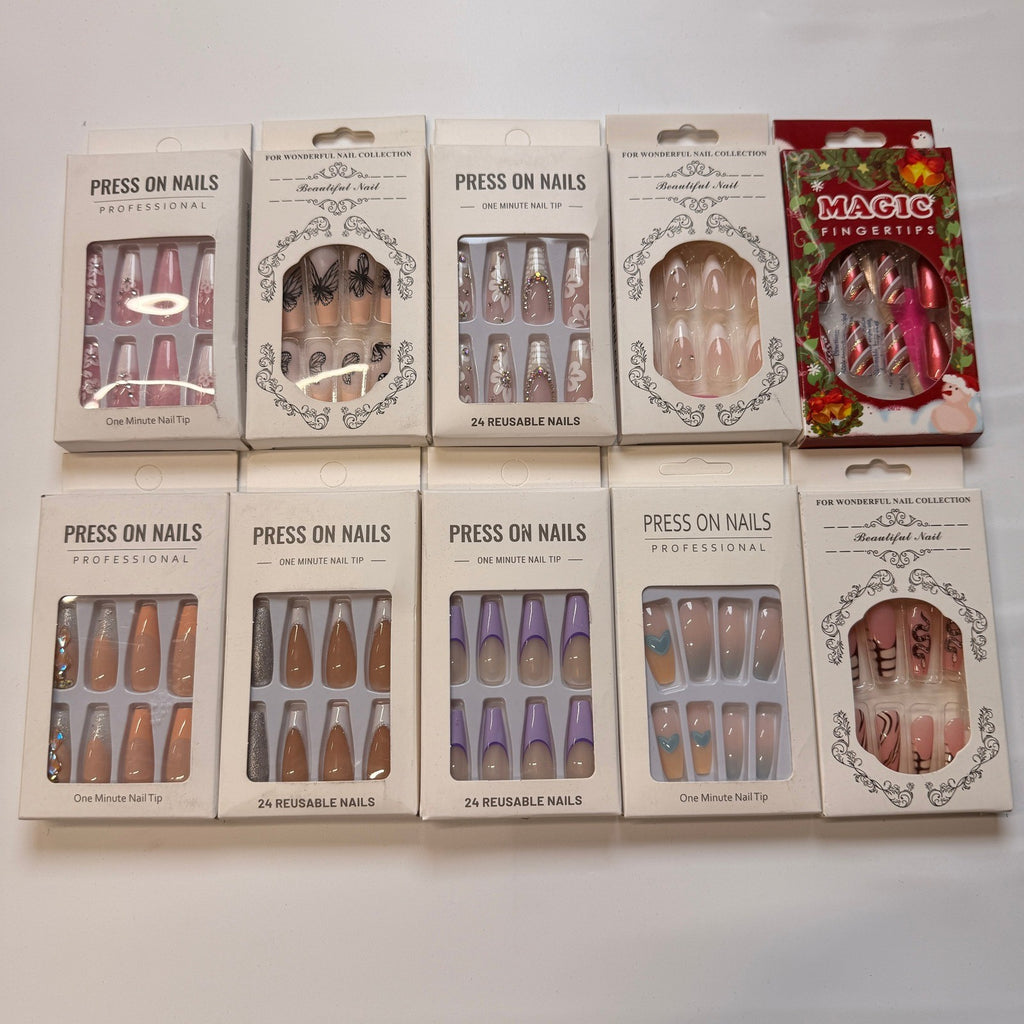Lot of 10 Pack of 24 New False Press On Nails Assorted Designs and Colors №N26