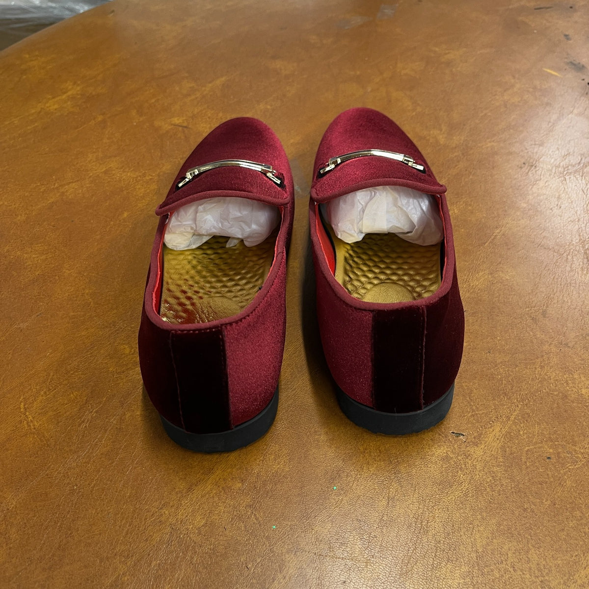 Santimon Men's US 8 - 10 Red Dress Loafers Velvet Horsebit Buckle Moccasin Shoes