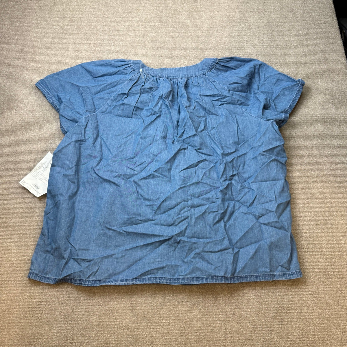 NWT St John's Bay Womens XXL Blue Chambray V Neck Short Sleeve Blouse