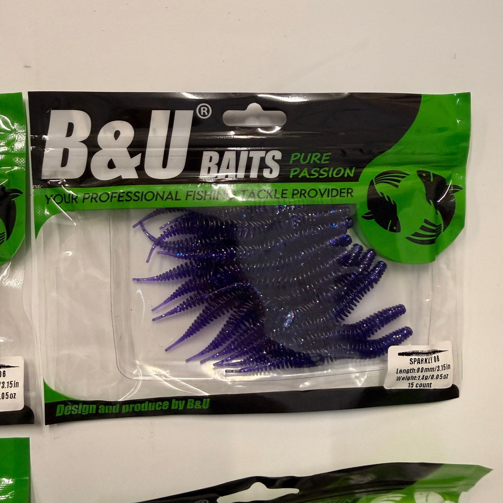 Set of 4 (15 pcs Each) B&U Baits 3.15" Sparkly Floating Soft Fishing Fishing