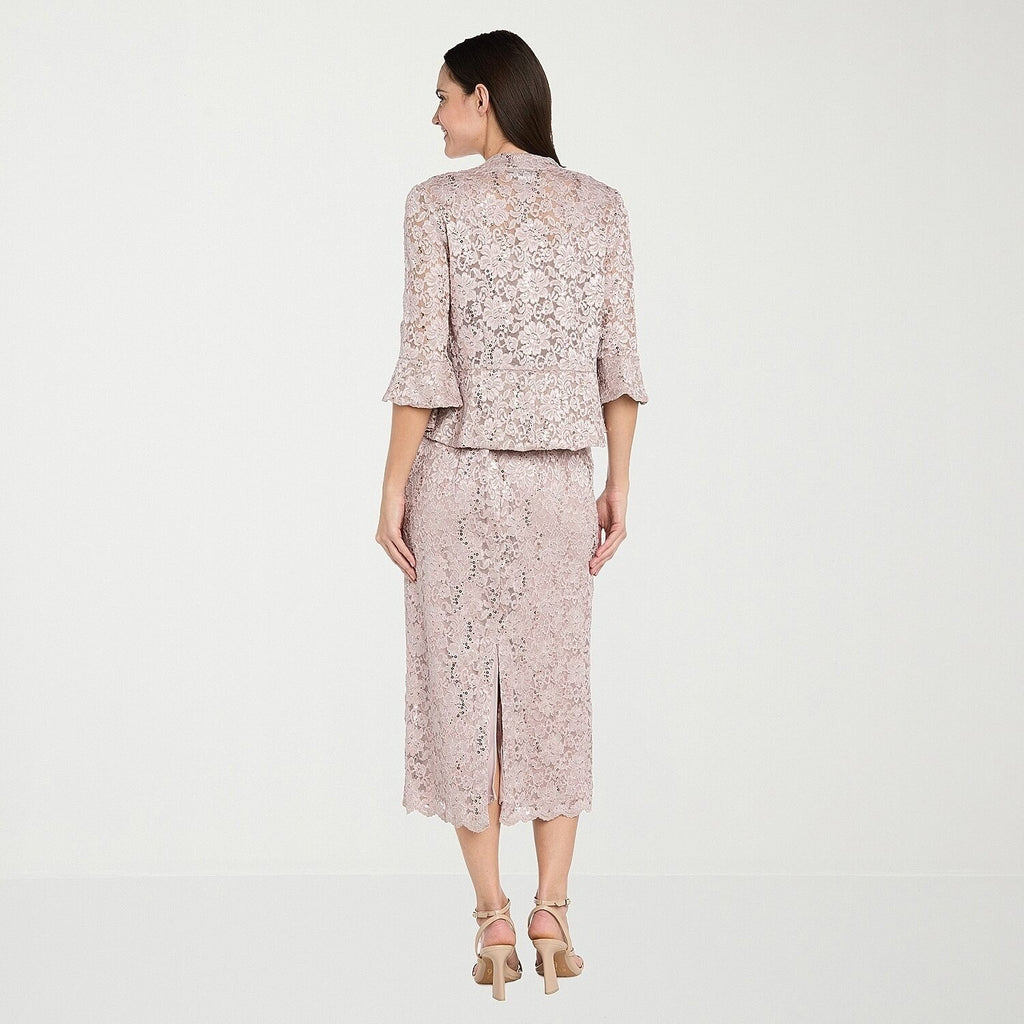 MSRP $130 R&M Richards Womens 18 Blush Midi Lace Two Piece Jacket Dress