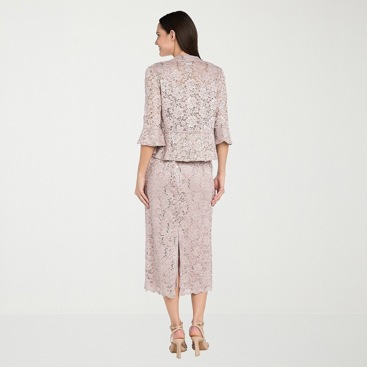 MSRP $130 R&M Richards Womens 18 Blush Midi Lace Two Piece Jacket Dress