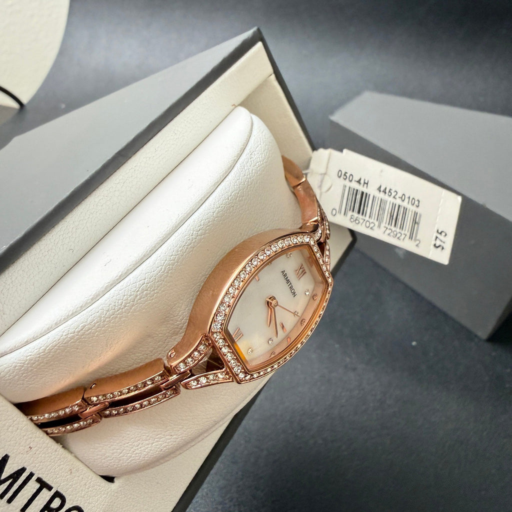 MSRP $75 Armitron 75/5902RG Women's Rose Gold Crystal Accented Watch New Batte