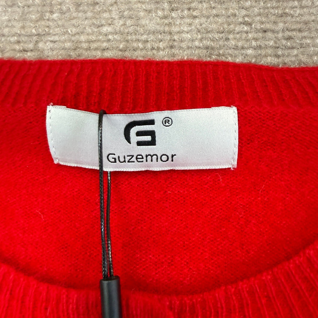 MSRP $78 G Guzemor Women's L Red 100% Merino Wool Cardigan Sweater Crew Neck
