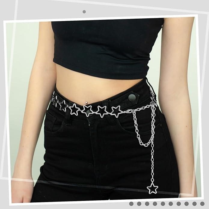 Fingertip WD 2 Pcs Silver Star Chain Belt Y2K Metal Waist Belt Punk Body Chai