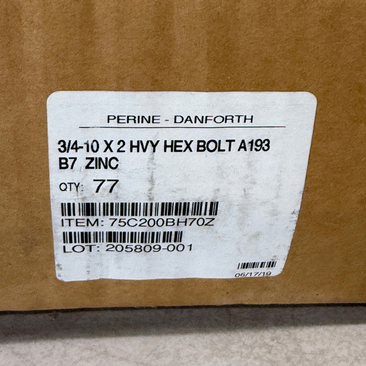 Pack of 77 Perine-Danforth 3/4-10 x 2 Heavy Hex Bolt A193 B7 Zinc