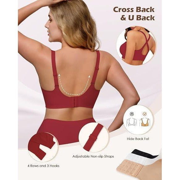 MSRP $36 As Fairy Women's 32DD Wine Red Soft Comfortable No Underwire Bra V Nec