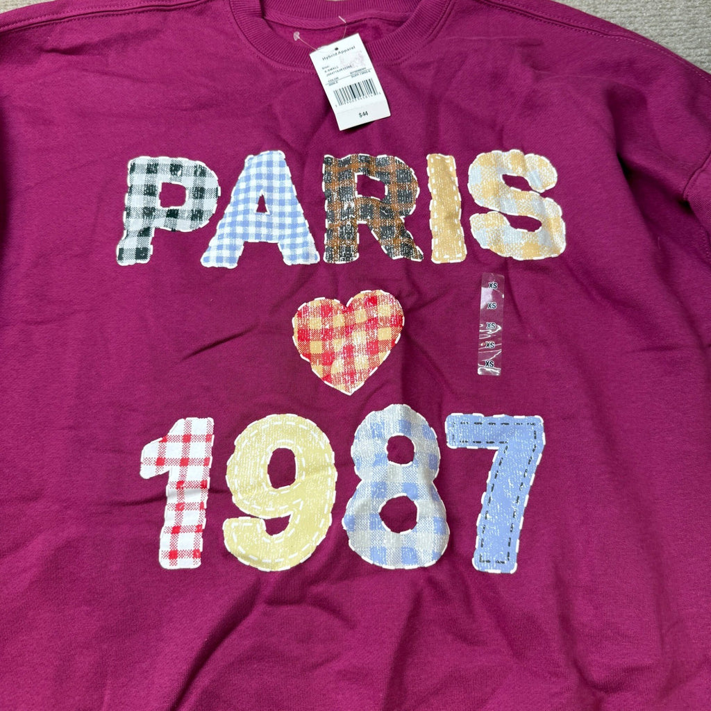 MSRP $44 Gold Rush Womens XS Boysenberry Paris 1987 Retro Sweatshirt Long Slee